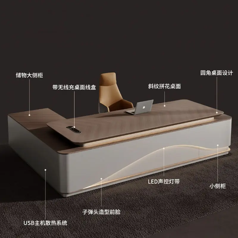 Italian Style Office Furniture LED Functional High-end Luxury Boss Desk Lightweight Luxury CEO Office Desk Desk — image 6