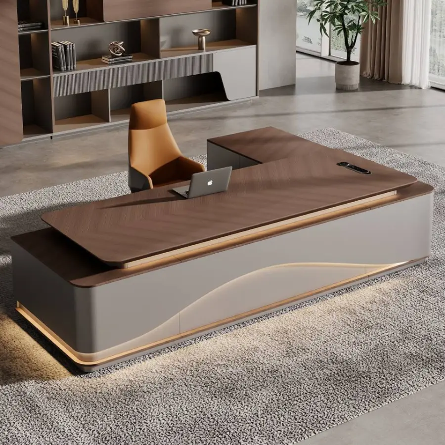 Italian Style Office Furniture LED Functional High-end Luxury Boss Desk Lightweight Luxury CEO Office Desk Desk — image 7