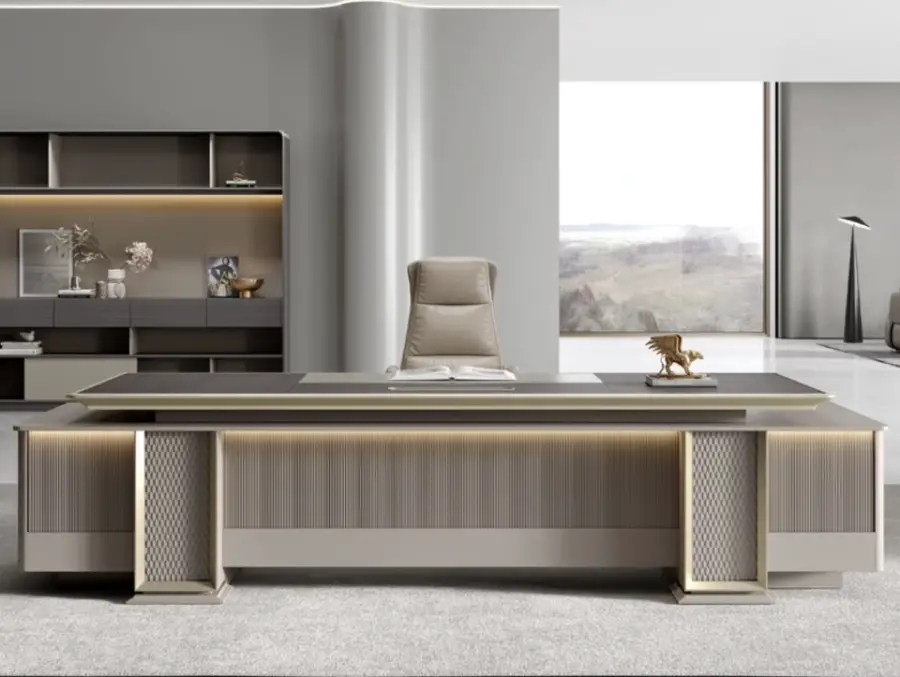 High-end Luxury L-shaped Modern Multi-functional Wooden Director Office Desk for CEO Manager Executive — image 6