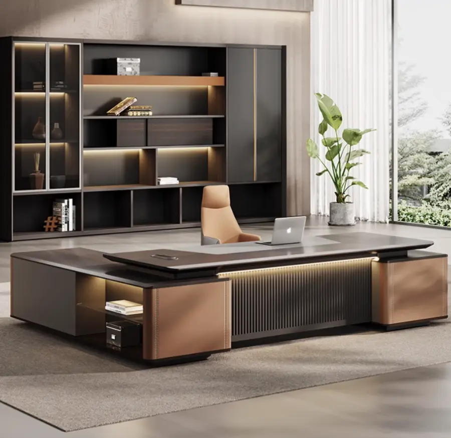 Modern Luxury L-Shaped Executive Office Desk Set CEO Boss Manager Director High-End E0 MDF Wooden Panel Furniture — view 1