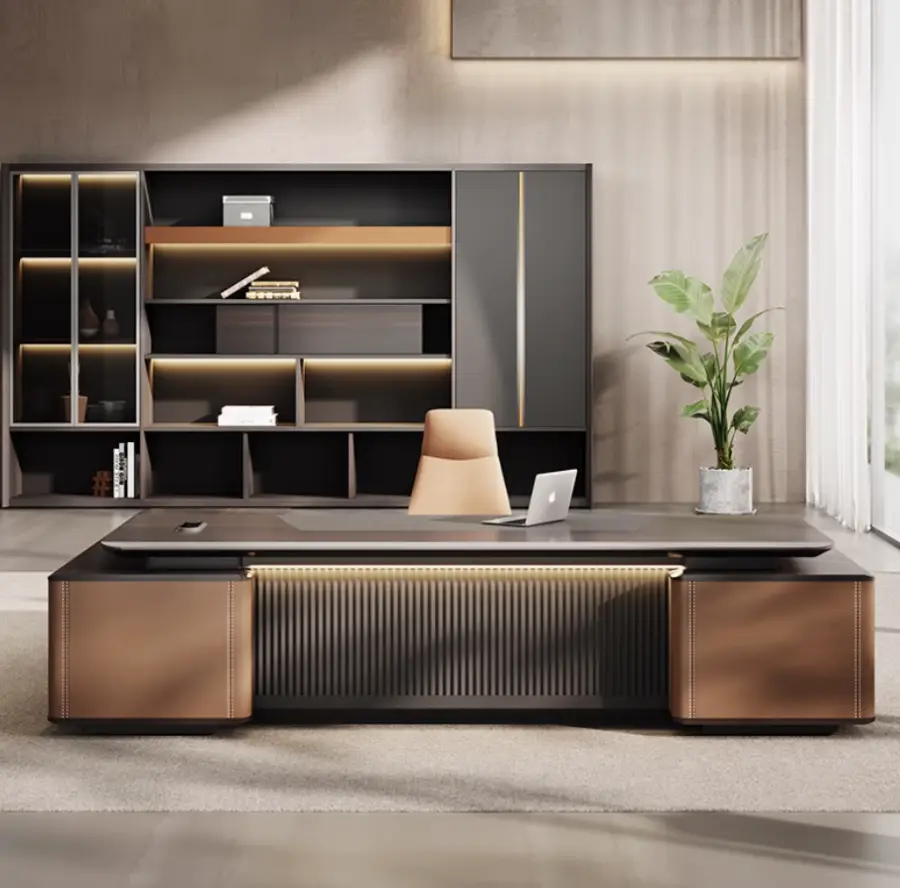 Modern Luxury L-Shaped Executive Office Desk Set CEO Boss Manager Director High-End E0 MDF Wooden Panel Furniture — image 3