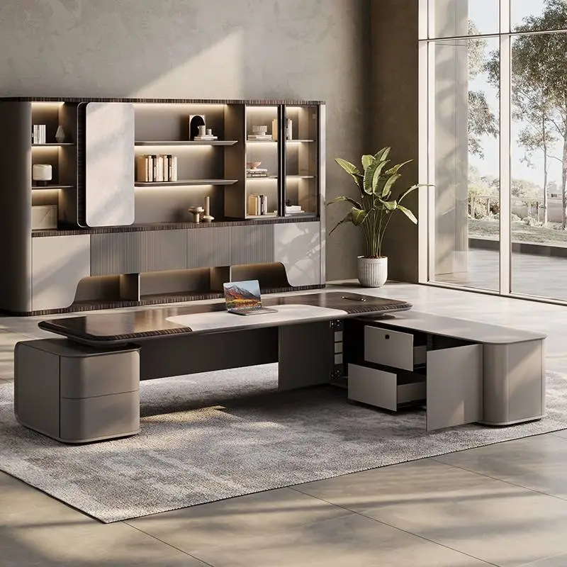 Modern Italian Business Wooden Panel Modular Commercial Office Furniture LED Lights Functional High End Luxury Boss Desk Office — image 4