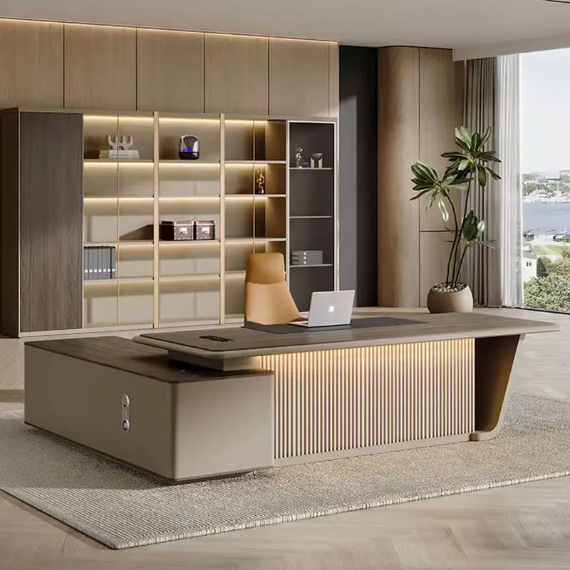 Italian Style Luxury CEO Office Desk High-End LED Functional Boss Desk with Modern Design Lightweight Panel Wood Furnitu — view 1