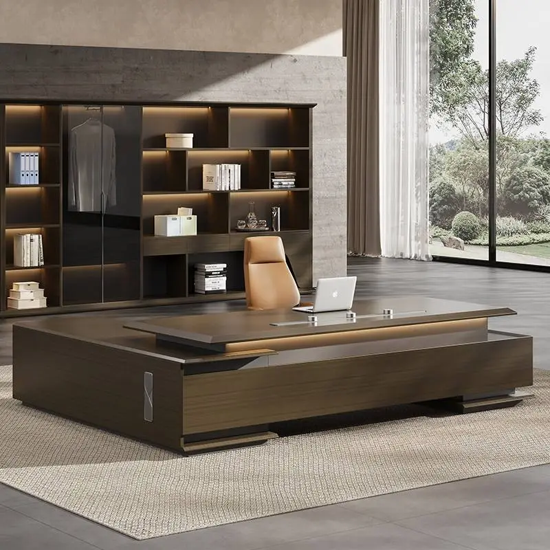 Modern Italian Business Wooden Panel Modular Luxury High-End Boss/CEO Desk LED Lights Functional Lightweight Office Furniture — image 5