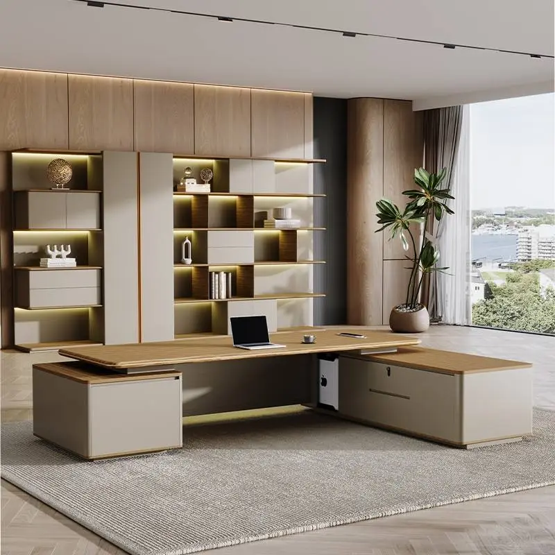 High-end Luxury L-shaped Modern Wooden Multi-functional Modular Director Office Desk for CEO Manager Executive — image 4
