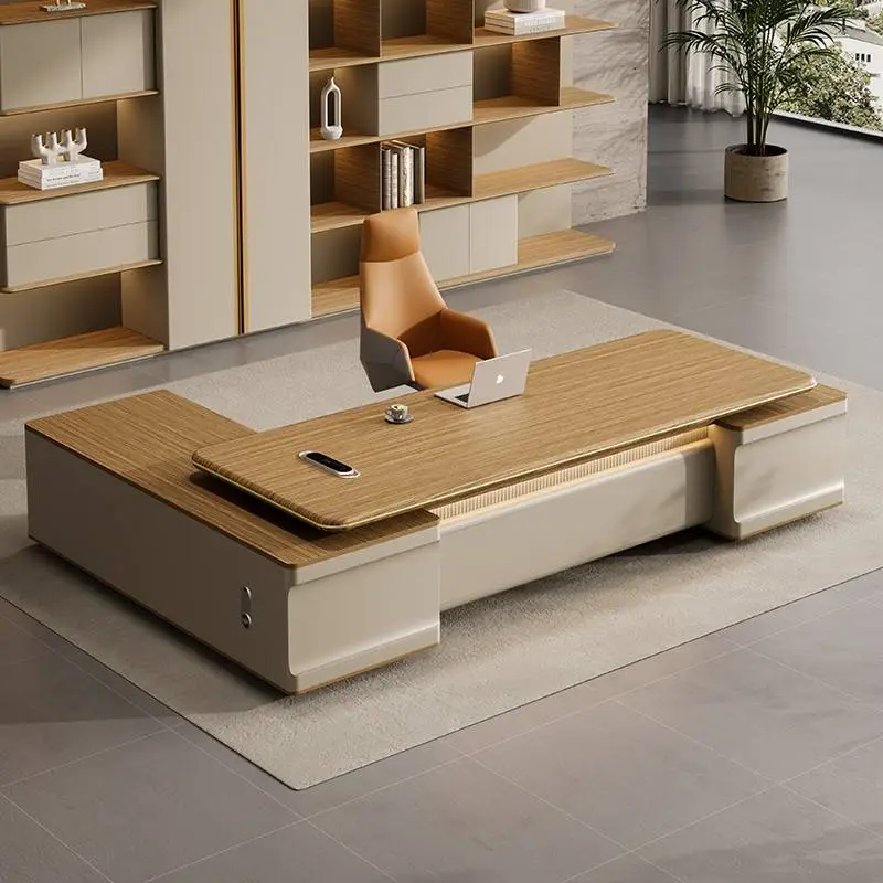 High-end Luxury L-shaped Modern Wooden Multi-functional Modular Director Office Desk for CEO Manager Executive — image 5