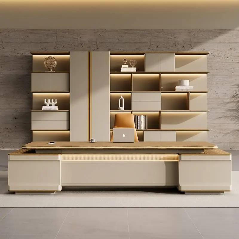 High-end Luxury L-shaped Modern Wooden Multi-functional Modular Director Office Desk for CEO Manager Executive — image 6