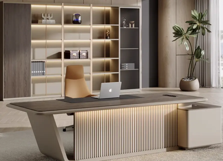 Italian Style Luxury CEO Office Desk High-End LED Functional Boss Desk with Modern Design Lightweight Panel Wood Furniture — image 3
