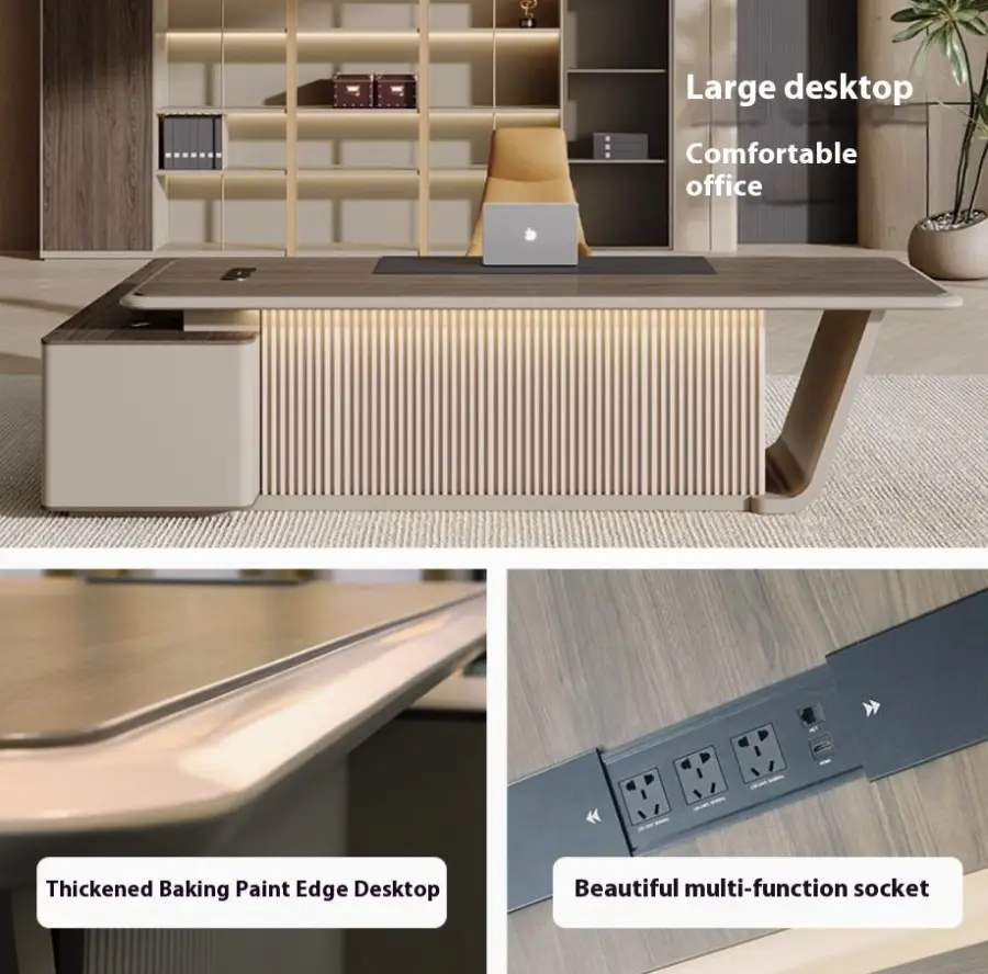 Italian Style Luxury CEO Office Desk High-End LED Functional Boss Desk with Modern Design Lightweight Panel Wood Furniture — image 4