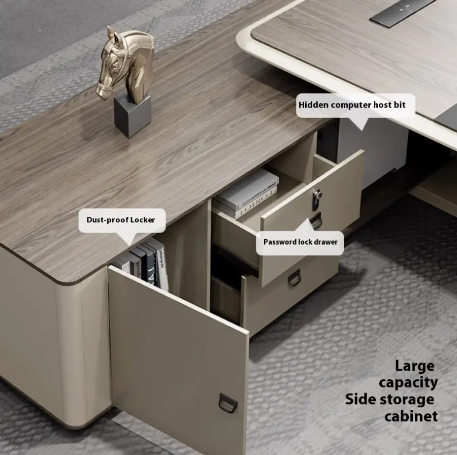 Italian Style Luxury CEO Office Desk High-End LED Functional Boss Desk with Modern Design Lightweight Panel Wood Furniture — image 5