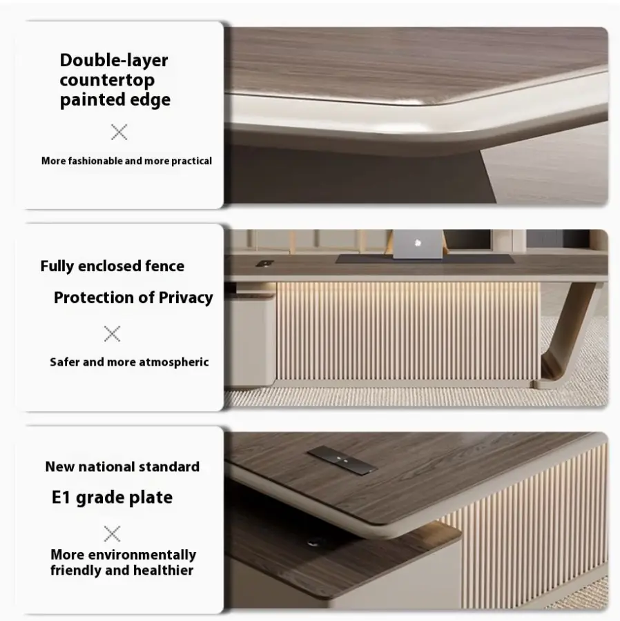 Italian Style Luxury CEO Office Desk High-End LED Functional Boss Desk with Modern Design Lightweight Panel Wood Furniture — image 6