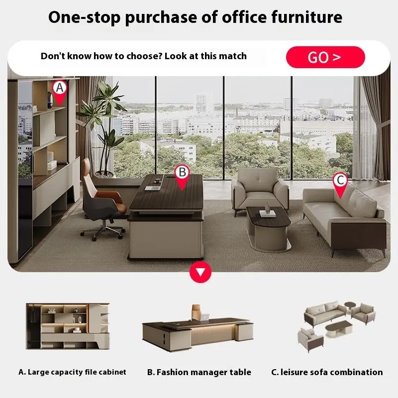 Modern Italian Business Wooden Panel Modular Office Furniture LED Lights Functional High End Luxury Boss CEO Desk Lightweight — image 3