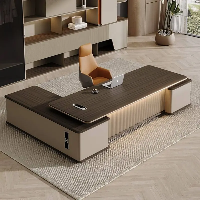 Modern Italian Business Wooden Panel Modular Office Furniture LED Lights Functional High End Luxury Boss CEO Desk Lightweight — image 5