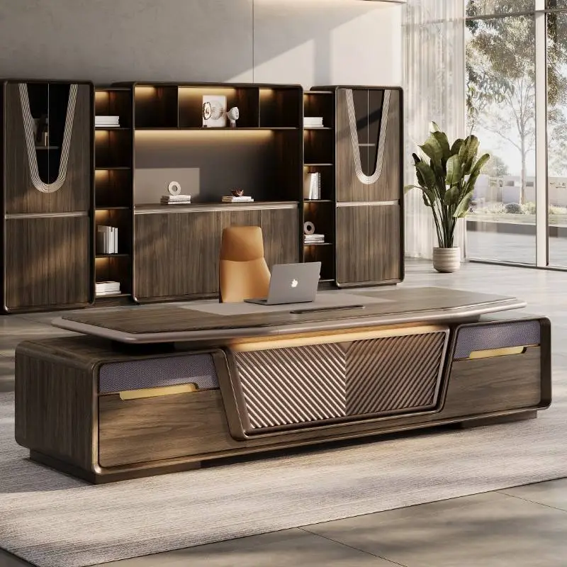 Modern Italian Business Style Solid Wood Panel Modular Functional High-end Luxury Boss CEO Desk Lightweight Office Furni — view 1