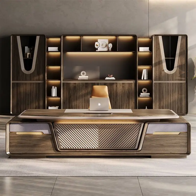 Modern Italian Business Style Solid Wood Panel Modular Functional High-end Luxury Boss CEO Desk Lightweight Office Furniture — image 3