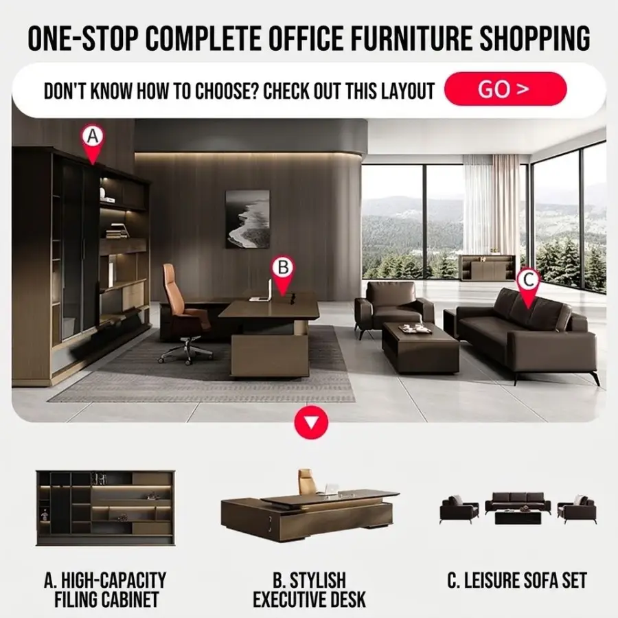Modern Italian Business Wooden Panel Modular Office Furniture LED Lights Functional High End Luxury Boss CEO Desk Lightweight — image 3