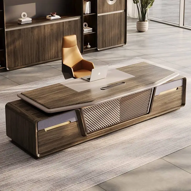 Modern Italian Business Style Solid Wood Panel Modular Functional High-end Luxury Boss CEO Desk Lightweight Office Furniture — image 4