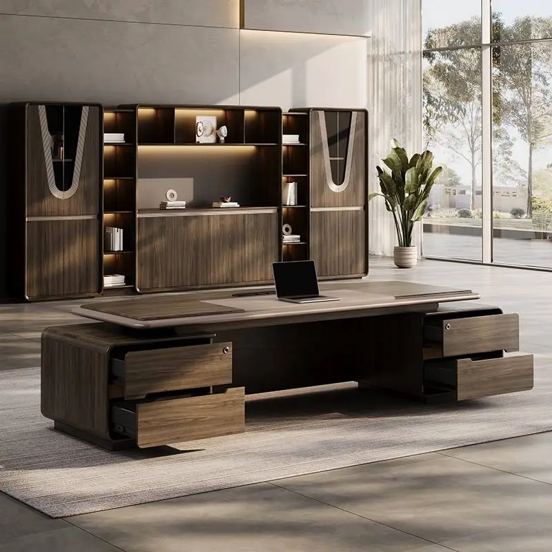 Modern Italian Business Style Solid Wood Panel Modular Functional High-end Luxury Boss CEO Desk Lightweight Office Furniture — image 5