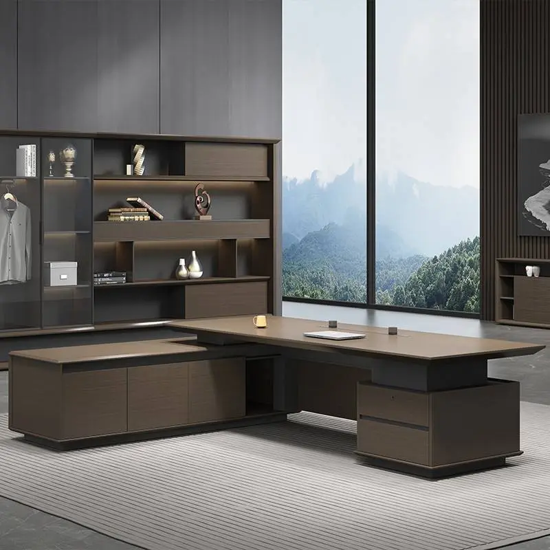 Modern Italian Business Wooden Panel Modular Office Furniture LED Lights Functional High End Luxury Boss CEO Desk Lightweight — image 5