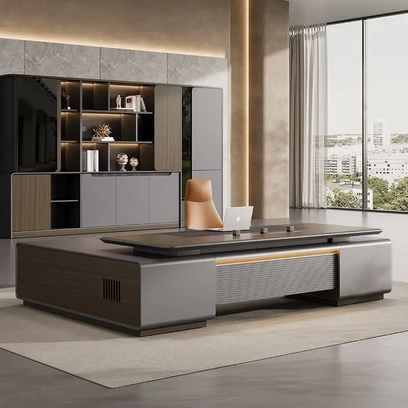 Modern Italian Business Style Wooden Panel Modular Executive Desk with LED Lights Functional High-End Luxury Lightweight — view 1
