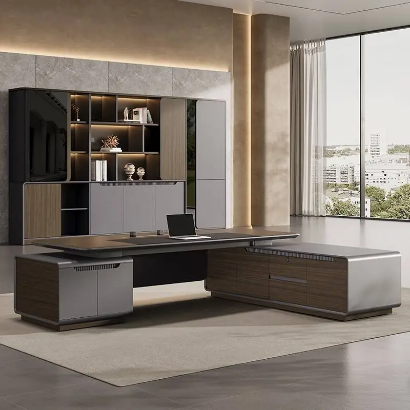 Modern Italian Business Style Wooden Panel Modular Executive Desk with LED Lights Functional High-End Luxury Lightweight Design — image 3