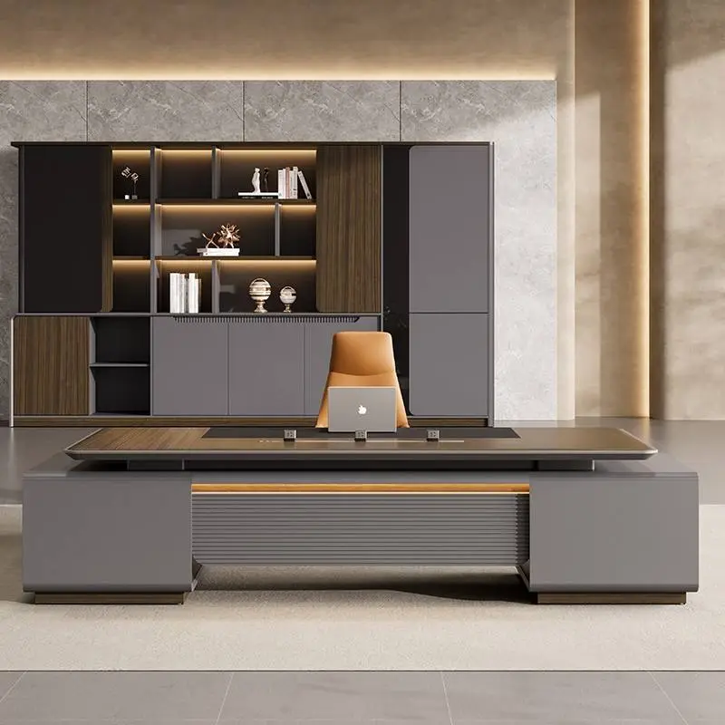 Modern Italian Business Style Wooden Panel Modular Executive Desk with LED Lights Functional High-End Luxury Lightweight Design — image 5