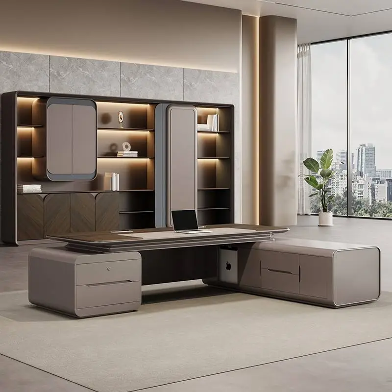 Modern Italian Business Style Office Furniture LED Lights Functional High End Luxury Boss Desk Lightweight CEO Desk — image 4