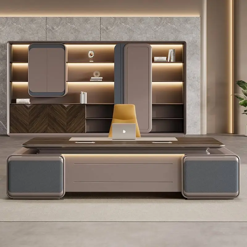 Modern Italian Business Style Office Furniture LED Lights Functional High End Luxury Boss Desk Lightweight CEO Desk — image 6