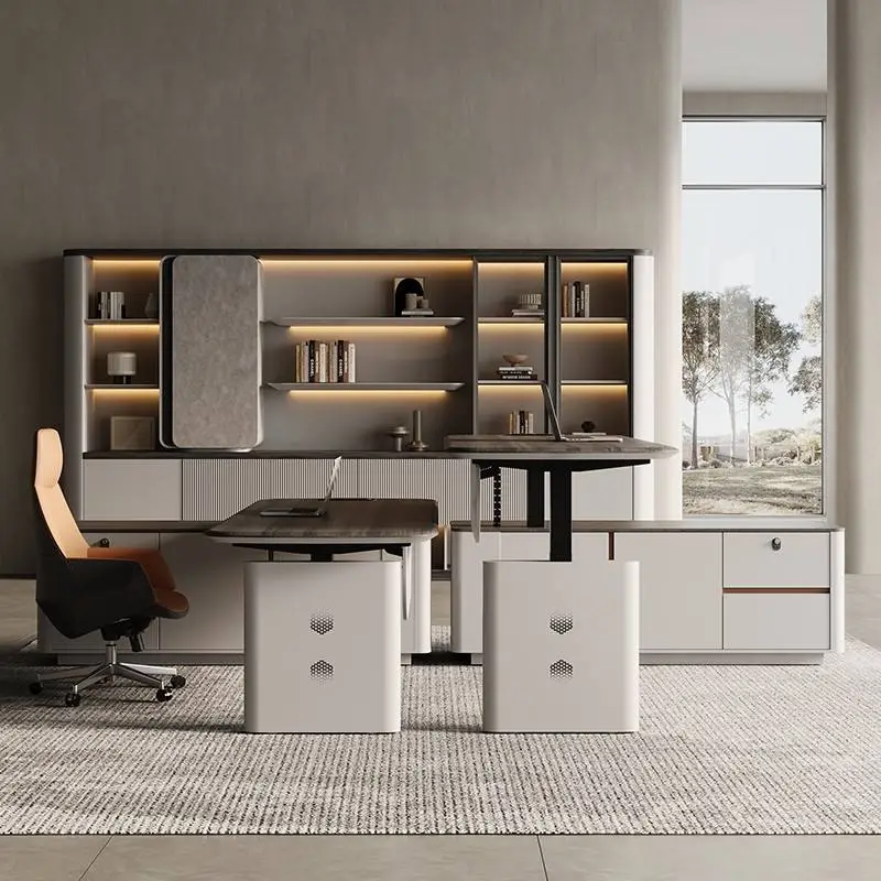 Modern Standing Lift Desk Modular Wooden Panel Creative Office Furniture Powerful High-end Boss Desk with Sideboard Lightweight — image 4