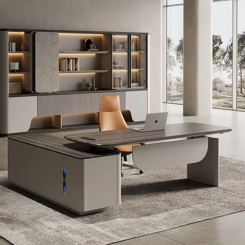 Modern Standing Lift Desk Modular Wooden Panel Creative Office Furniture Powerful High-end Boss Desk with Sideboard Lightweight — image 6