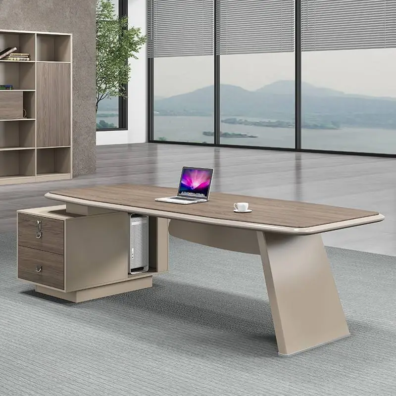 Modern Italian Style Wooden Panel Modular Creative Commercial Office Furniture High-end Luxury Boss CEO Desk Lightweight Office — image 4