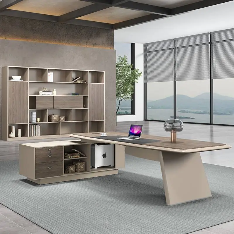 Modern Italian Style Wooden Panel Modular Creative Commercial Office Furniture High-end Luxury Boss CEO Desk Lightweight Office — image 5