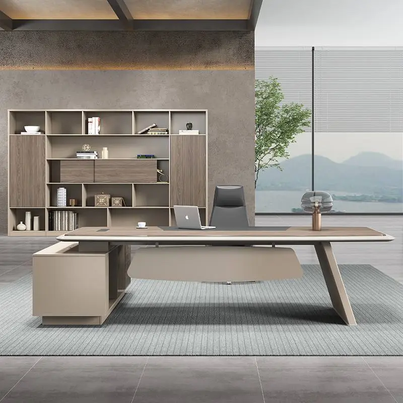 Modern Italian Style Wooden Panel Modular Creative Commercial Office Furniture High-end Luxury Boss CEO Desk Lightweight Office — image 6
