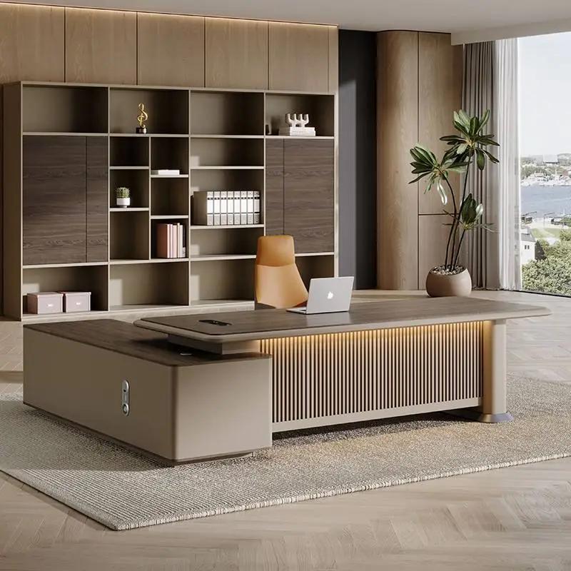 Italian Style Modern Wooden Modular Luxury CEO Desk with LED Lighting Lightweight Design for High-end Office Use — view 1