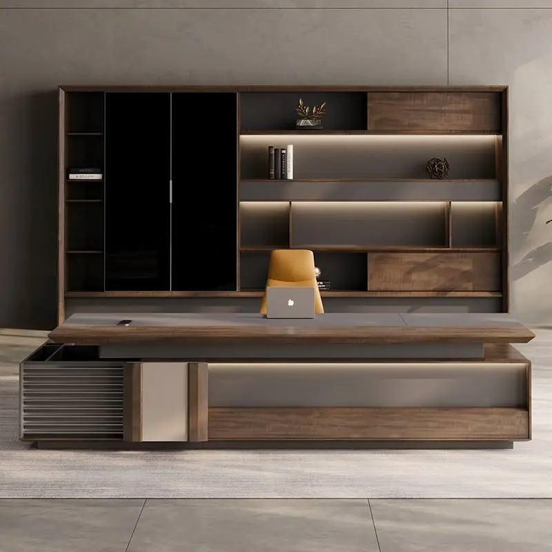 Modern Italian Business Wooden Panel Modular LED Lights Functional High End Luxury Boss/CEO Desk Commercial Use Office — view 1