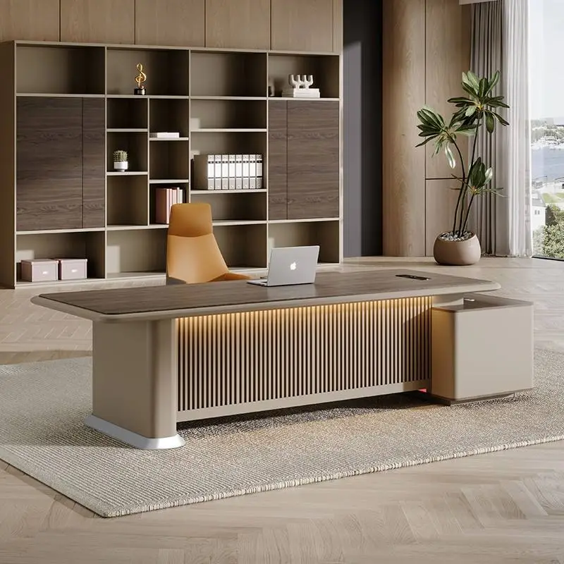 Italian Style Modern Wooden Modular Luxury CEO Desk with LED Lighting Lightweight Design for High-end Office Use — image 4