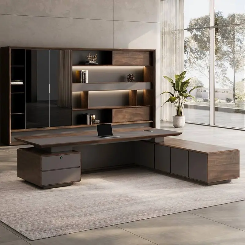 Modern Italian Business Wooden Panel Modular LED Lights Functional High End Luxury Boss/CEO Desk Commercial Use Office — image 4