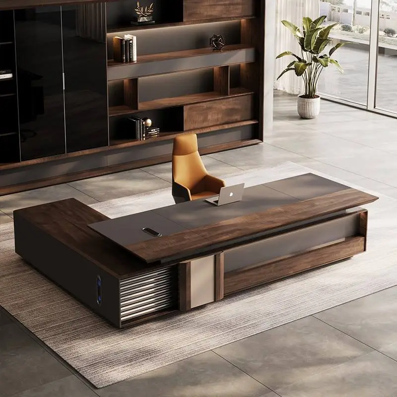 Modern Italian Business Wooden Panel Modular LED Lights Functional High End Luxury Boss/CEO Desk Commercial Use Office — image 5