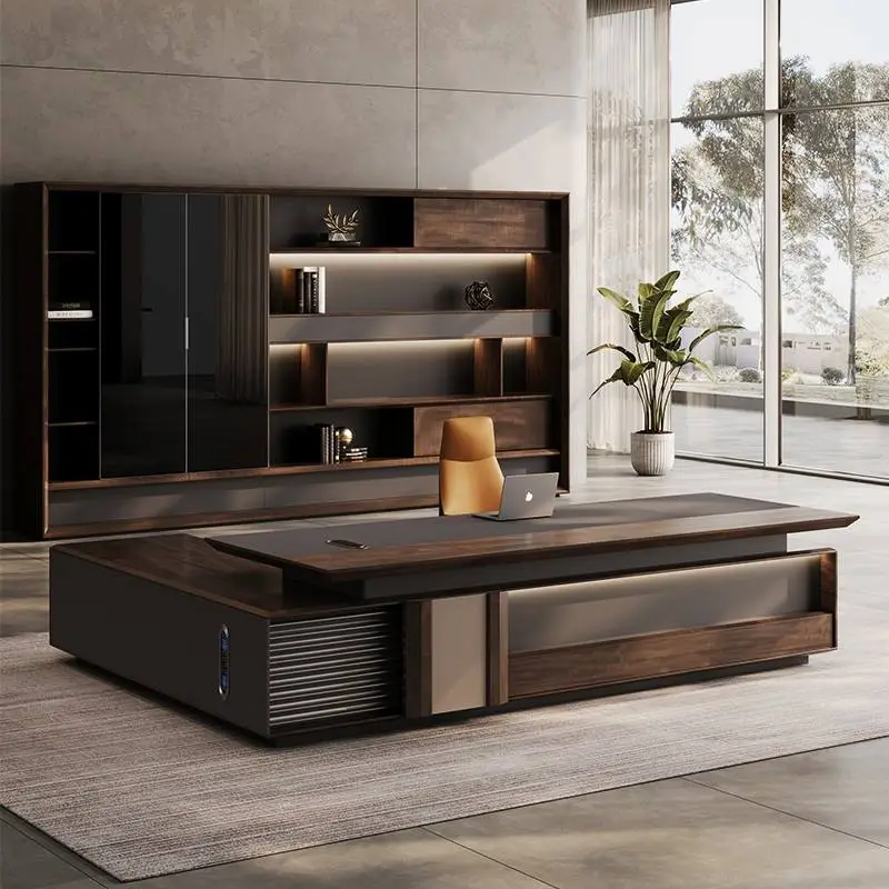 Modern Italian Business Wooden Panel Modular LED Lights Functional High End Luxury Boss/CEO Desk Commercial Use Office — image 6