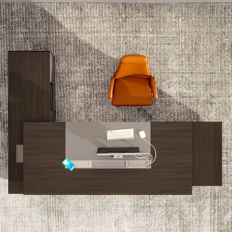 Modern Italian Business Wooden Panel Modular LED Lights Functional High End Luxury Boss/CEO Desk Lightweight Office Furniture — image 3