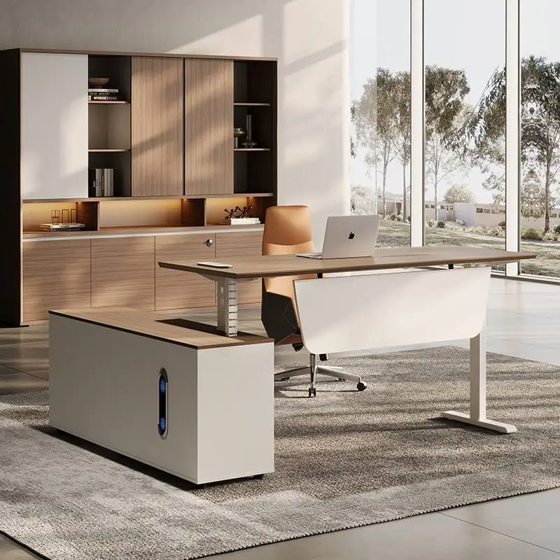 Modern Modular Standing Lift Desk Wooden Panel Design Creative Office Furniture Powerful High-end Boss Desk Sideboard — view 1