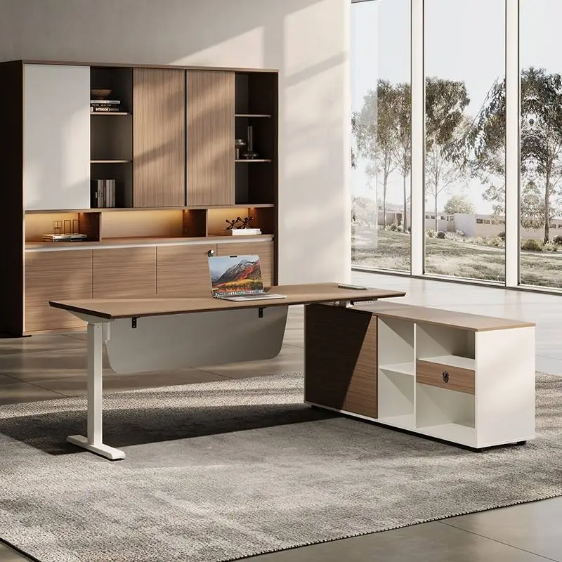 Modern Modular Standing Lift Desk Wooden Panel Design Creative Office Furniture Powerful High-end Boss Desk Sideboard — image 4