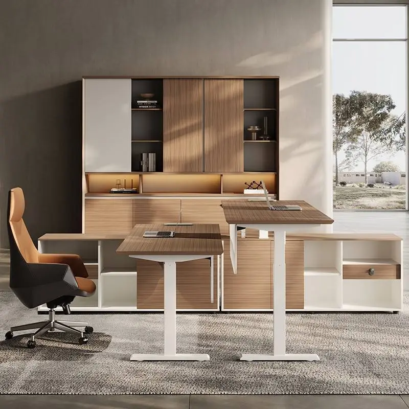 Modern Modular Standing Lift Desk Wooden Panel Design Creative Office Furniture Powerful High-end Boss Desk Sideboard — image 5