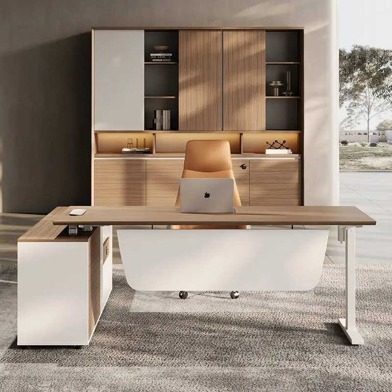 Modern Modular Standing Lift Desk Wooden Panel Design Creative Office Furniture Powerful High-end Boss Desk Sideboard — image 6