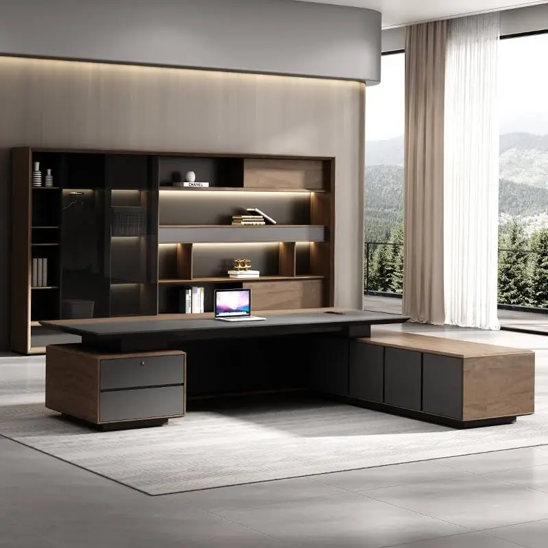 Modern Italian Business Style Wooden Panel Modular Office Furniture LED Lights Functional High End Luxury CEO Desk Lightweight — image 4