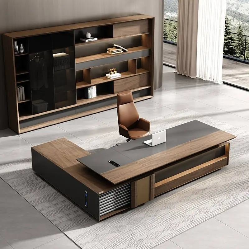 Modern Italian Business Style Wooden Panel Modular Office Furniture LED Lights Functional High End Luxury CEO Desk Lightweight — image 5