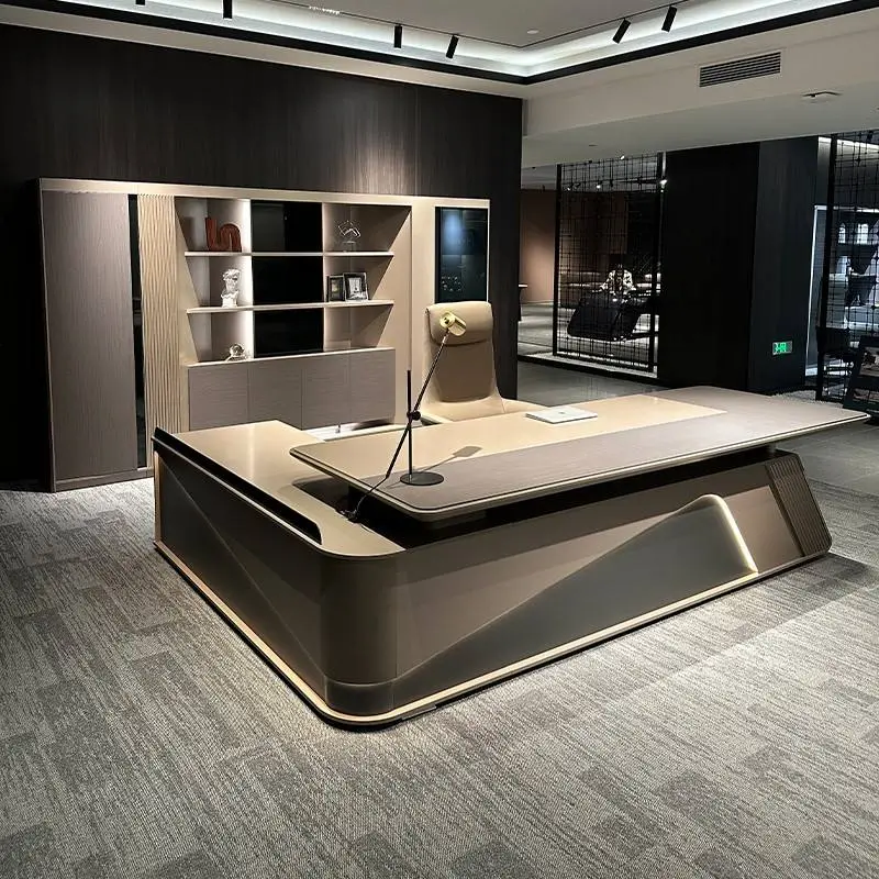 Luxury Modern Modular L-Shaped Executive Office Wooden Panel Workstation Desk — view 1