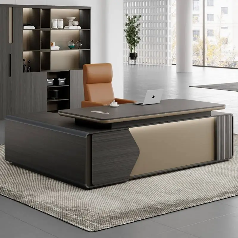 Luxury High Modular Modern L-Shaped Executive Office Wooden Panel Workstation Desk with Commercial Furniture Table Set — image 5