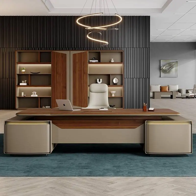 Luxury MDF Computer Desk for Home Boss Manager Executive Office L-Shaped Ergonomic Wood Iron Furniture Modern Design — view 1
