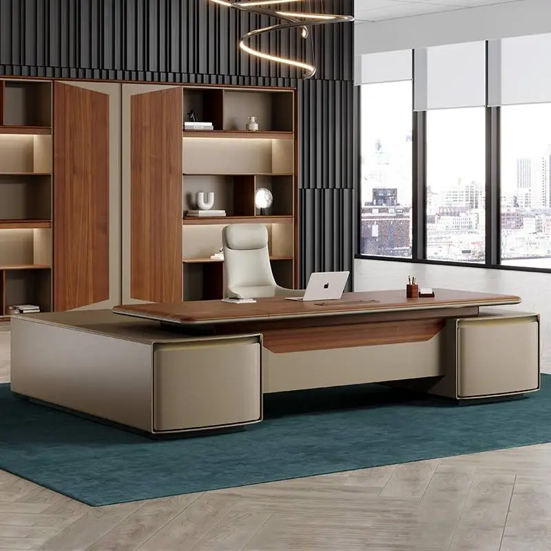 Luxury MDF Computer Desk for Home Boss Manager Executive Office L-Shaped Ergonomic Wood Iron Furniture Modern Design — image 3